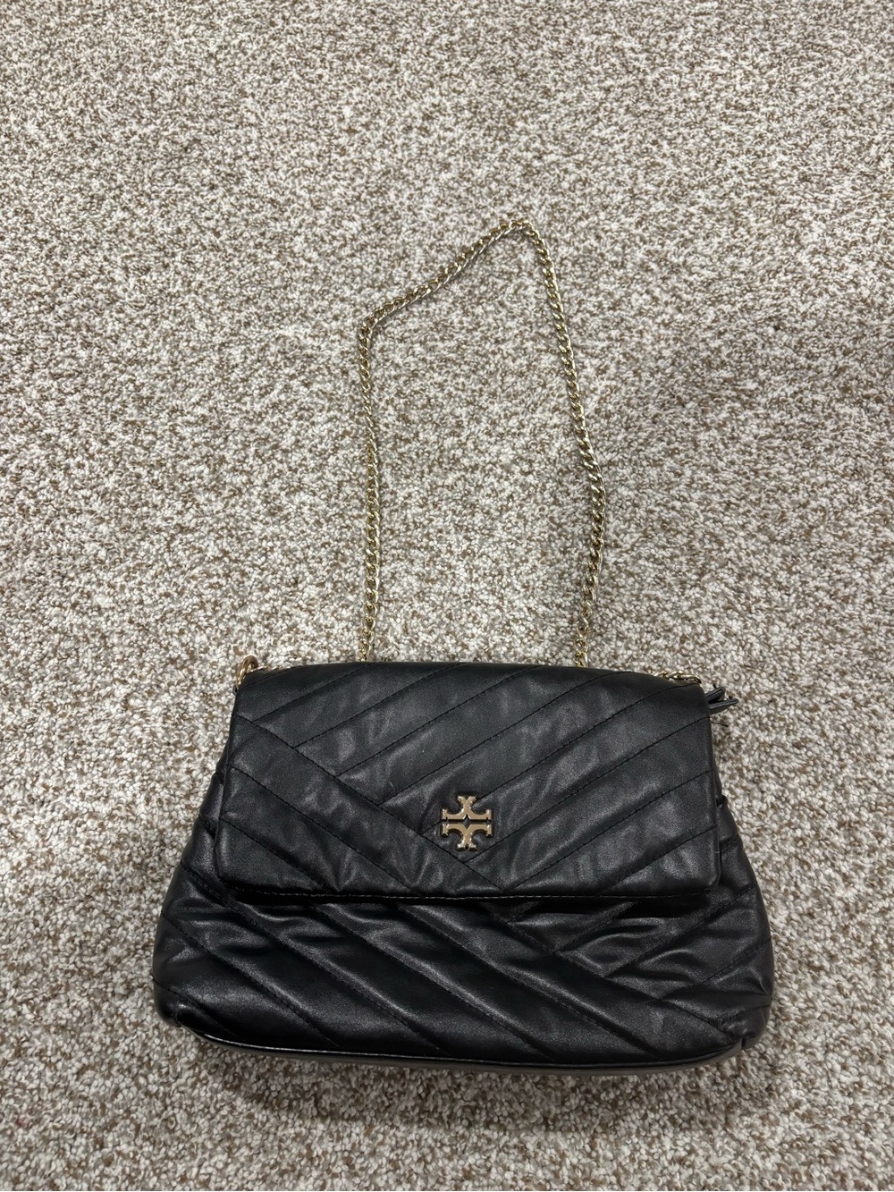 Tory Burch Black Quilted Leather Crossbody with Gold Chain